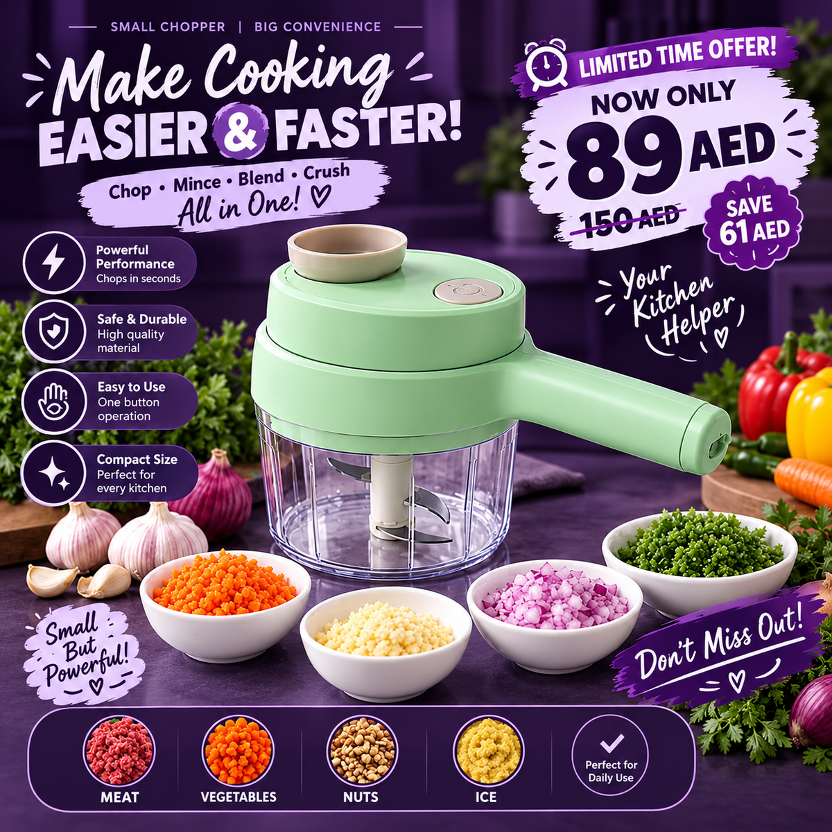 4-in-1 Electric Chopper: Effortless Chopping, Mincing & Blending in One Touch!